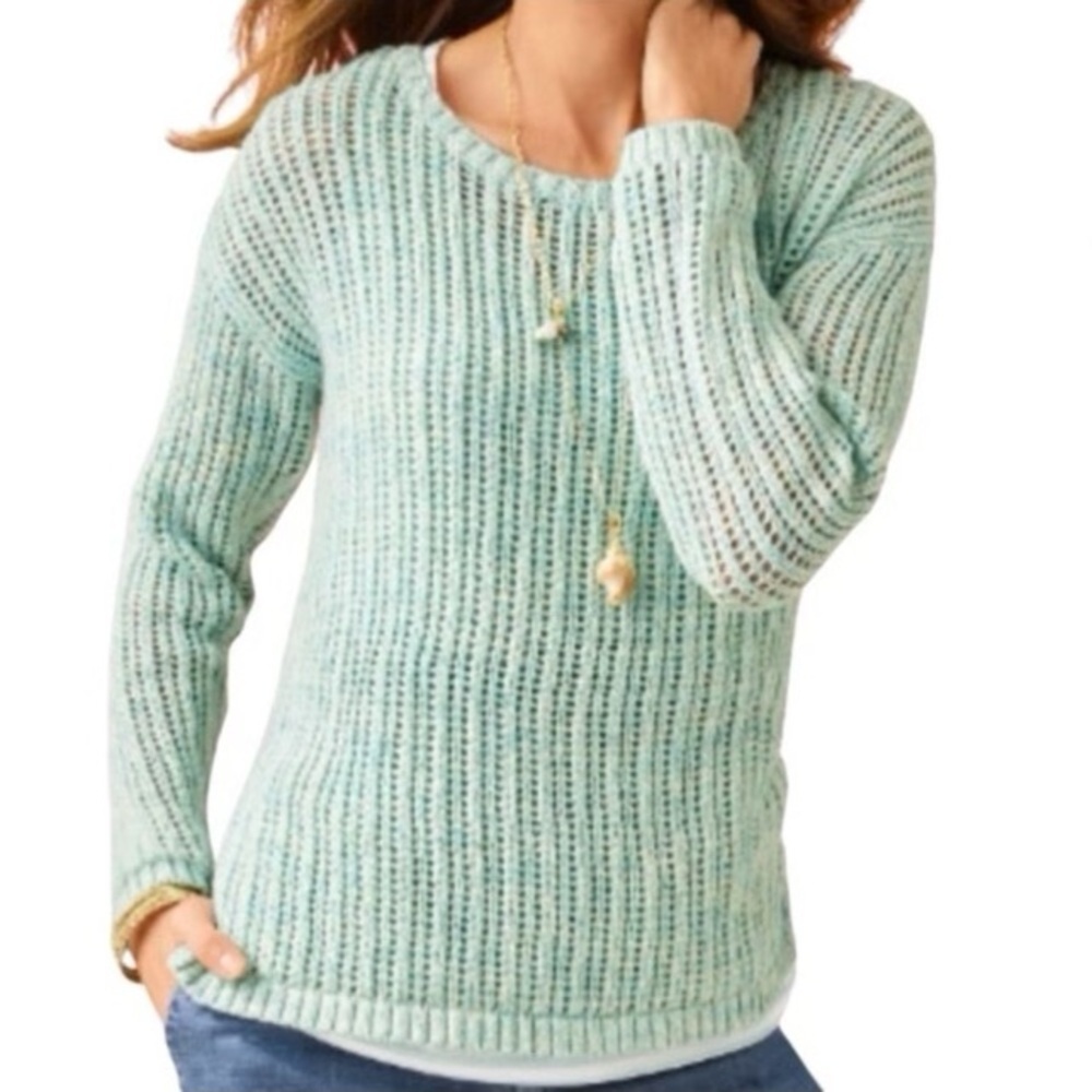 NWT Talbots Open Stitch Space Dyed Long Sleeve Ribbed Sweater Size M